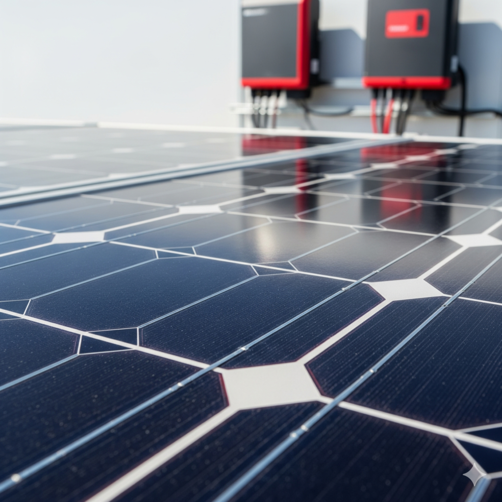 Close-up of monocrystalline solar photovoltaic cells illustrating solar energy fundamentals