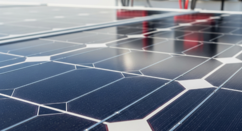 Close-up of monocrystalline solar photovoltaic cells illustrating solar energy fundamentals