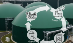 Anaerobic digestion plant converting biomass waste into renewable bioenergy.