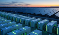 Grid-scale lithium-ion battery energy storage system (BESS) integrated with a solar farm.