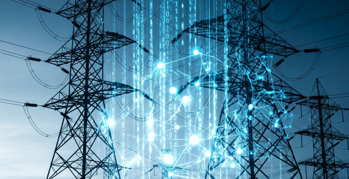 Digital representation of a Smart Grid network with IoT data overlays.