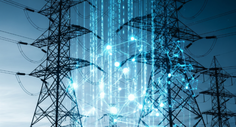 Digital representation of a Smart Grid network with IoT data overlays.