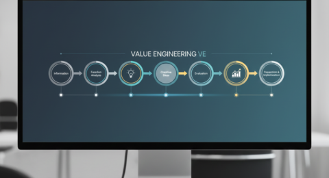 Roadmap graphic illustrating the six phases of Value Engineering with introduction and conclusion
