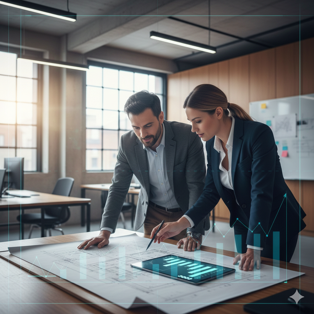 Team of engineers analyzing validated project data to identify cost drivers during the Value Engineering Information Phase